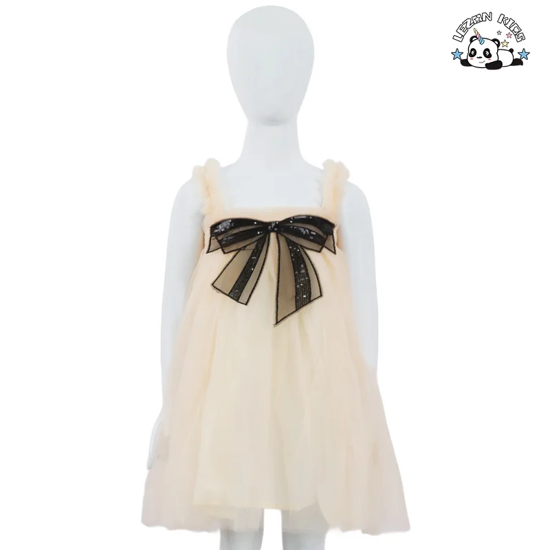 LEZONKIDS - Customizable Cute Girl Clothing Kids Summer Sling Strapped Dress With Bow Girls Dress for Summer